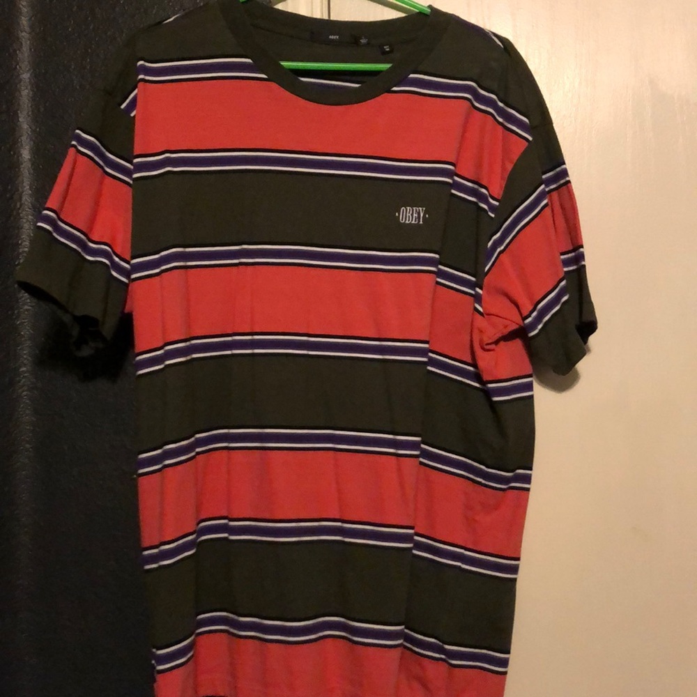 Obey multi colored striped box tee